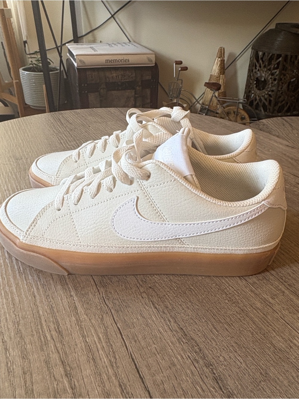 Nike Women's Cream Leather Low-Top Sneakers with Gum Outsole
